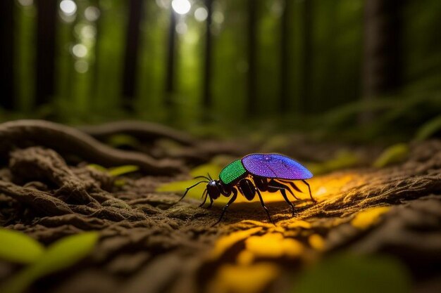 Luciérnagas brillando en el bosque por la noche