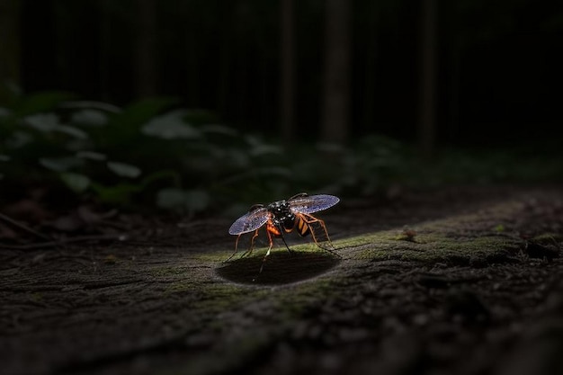 Luciérnagas brillando en el bosque por la noche