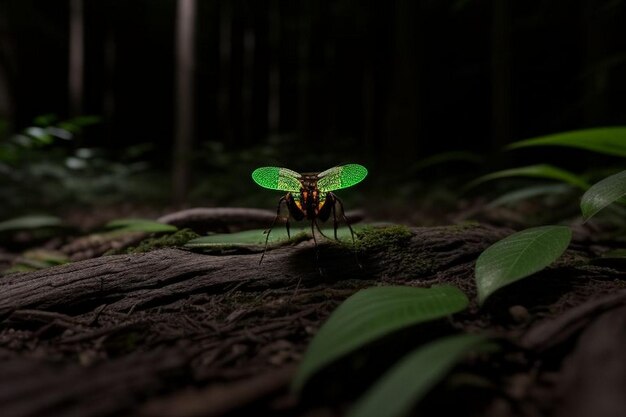 Luciérnagas brillando en el bosque por la noche