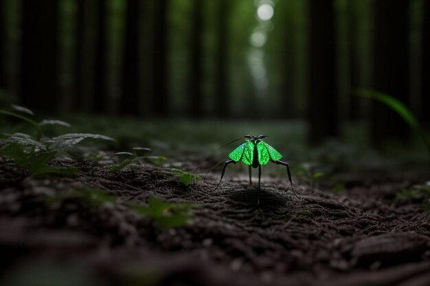 Luciérnagas brillando en el bosque por la noche