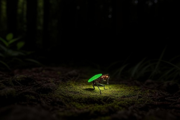 Luciérnagas brillando en el bosque por la noche