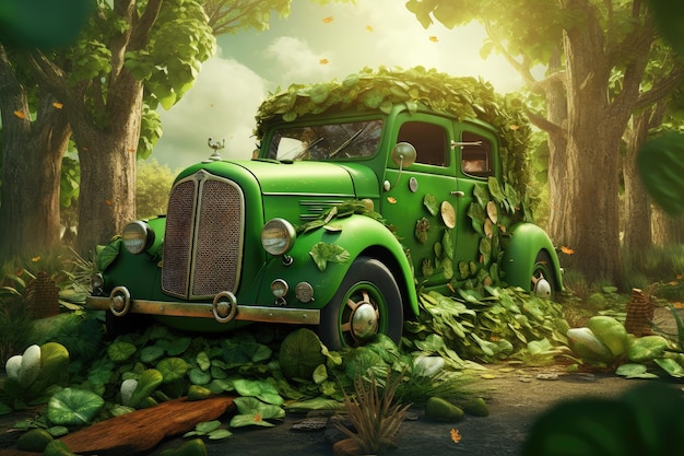 Foto lucky green vintage car camuflado em shamrocks a st patrick's day scene generative ai