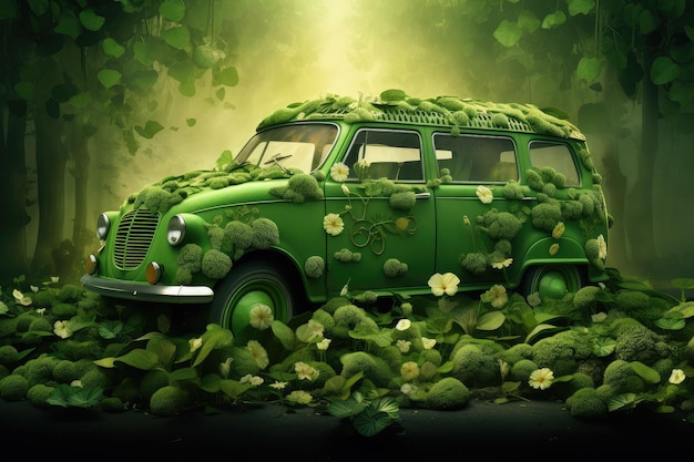 Foto lucky green vintage car camuflado em shamrocks a st patrick's day scene generative ai