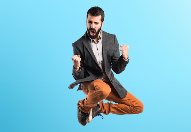 Lucky man on colorful background