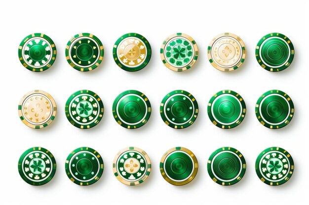 Foto lucky streak vibrant green casino chips stehlen die show auf weißem hintergrund