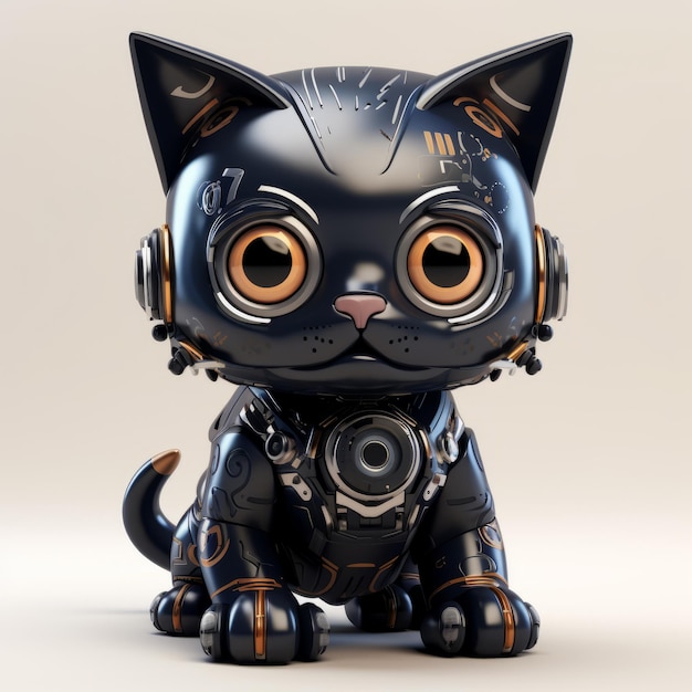 Ludvig el gato robot negro oscuro y bronce en 3D con diseño de dibujos animados