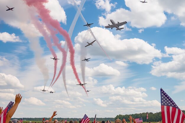 Foto luft-show mit patriotischer anzeige