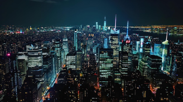 Luftansicht auf die New Yorker Skyline bei Nacht