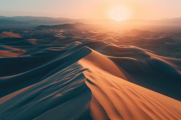 Luftansicht auf die Sanddünen der Sahara-Wüste bei Sonnenuntergang