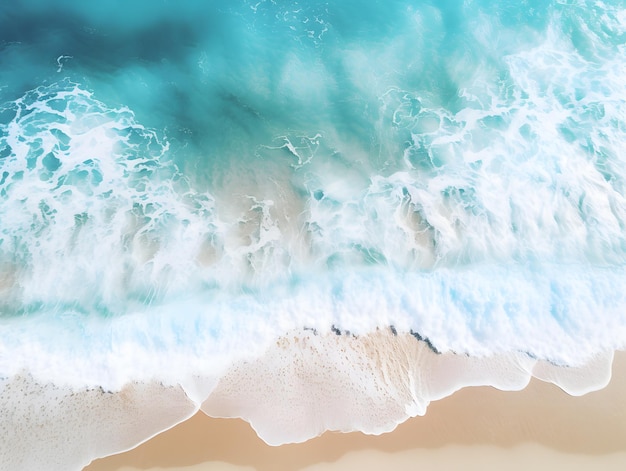 Luftansicht auf einen wunderschönen Sandstrand mit türkisfarbenen Ozeanwellen