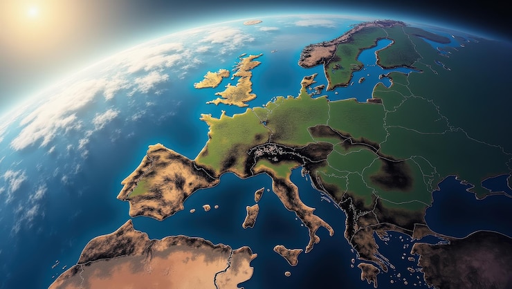 Foto luftansicht auf europa aus dem weltraum sonnenschein