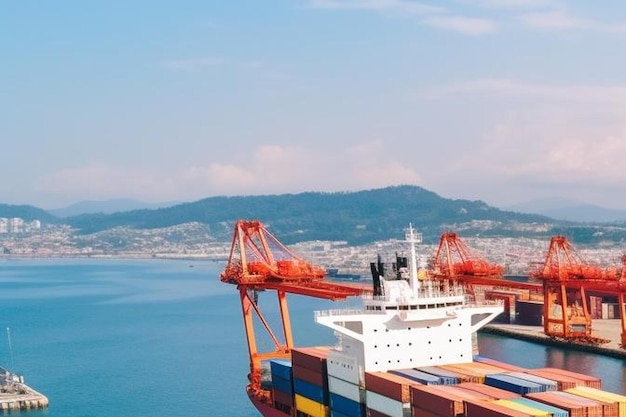 Foto luftansicht containerträger schiff und geschäftslogistik kommerzieller intermodaler güterverkehr