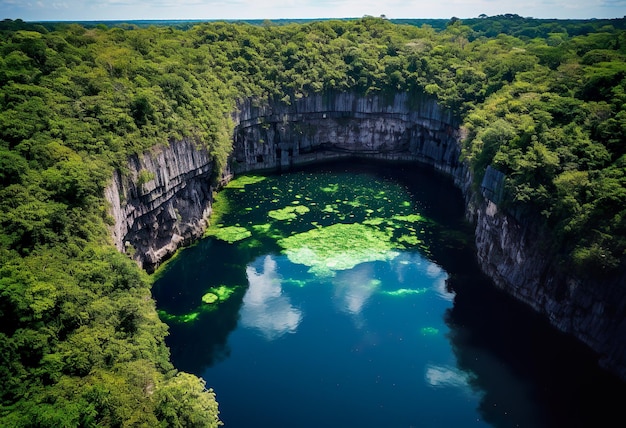 Luftansicht des Cenote Kikil See Tizimin Yucatan