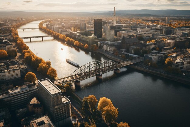 Foto luftansicht des flusses inmitten des stadtlandschafts