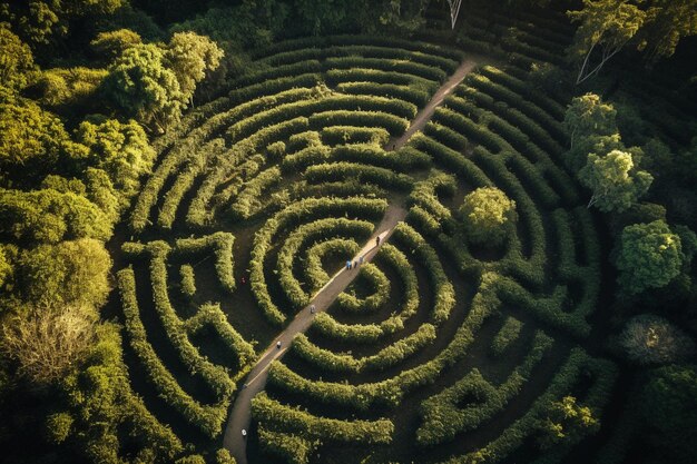 Luftansicht des Labyrinths der Büsche im Park