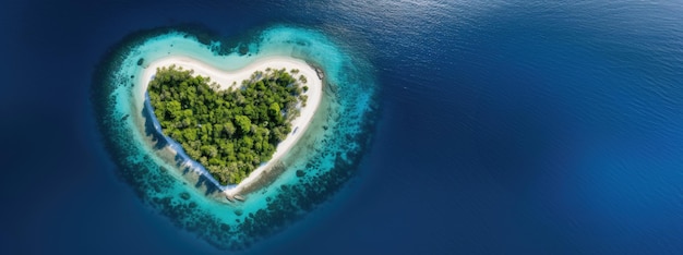 Luftansicht einer herzförmigen Insel mitten in einer tropischen Lagune