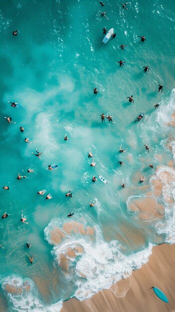 Luftansicht von Surfern auf Wellen während einer Surf-Sitzung