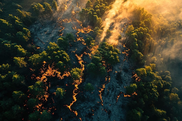 Foto luftansicht von waldbränden von oben