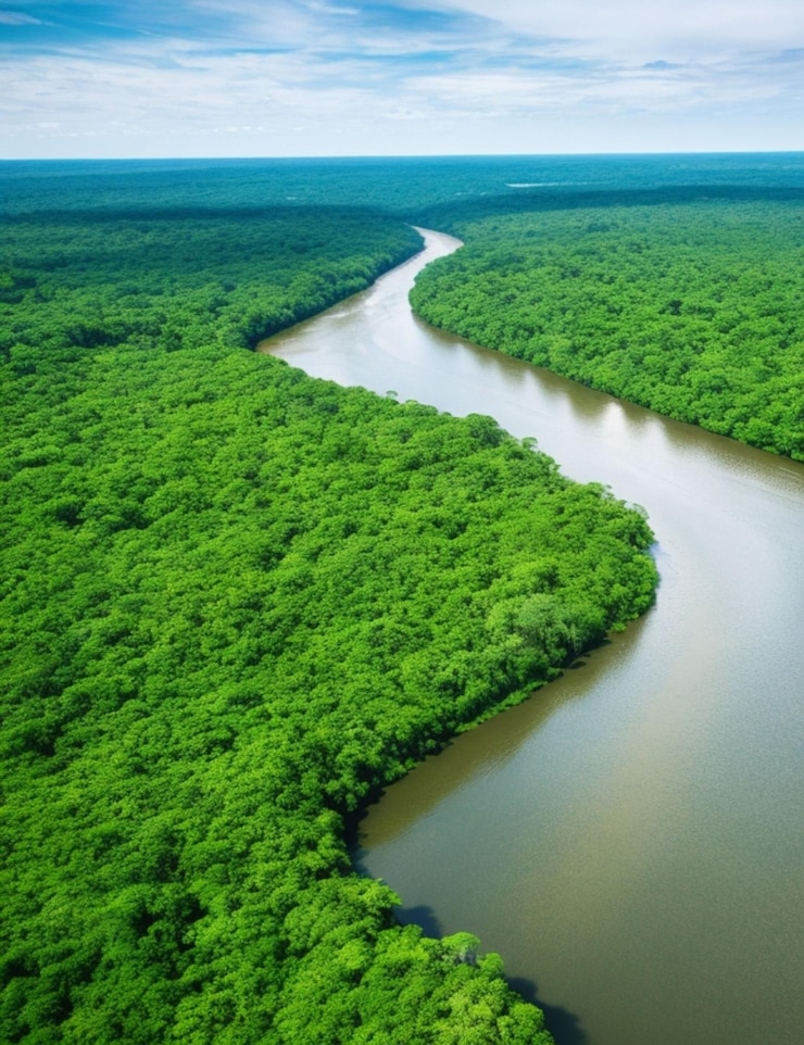Foto luftaufnahme der amazonas-dschungellandschaft mit flussbiegung