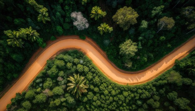 Luftaufnahme der Asphaltstraße durch grünen Wald gesunde Regenwaldumgebung Generative KI