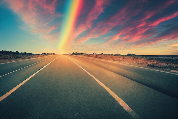 Luftaufnahme der Autobahnstraße zwischen natürlicher Parklandschaft mit dramatischem Himmel