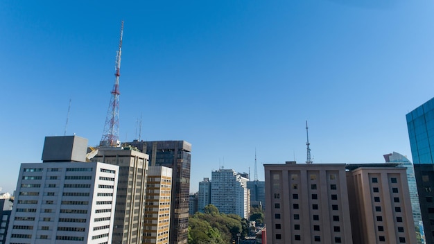 Luftaufnahme der Av Paulista in Sao Paulo SP Hauptstraße der Hauptstadt Sonntagstag ohne Autos mit Passanten auf der Straße