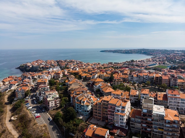 Luftaufnahme der bulgarischen Stadt Sozopol Drohnenansicht von oben Sommerurlaubsziel