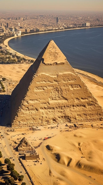 Foto luftaufnahme der großen pyramide von gizeh, der größten ägyptischen pyramide in einem komplex