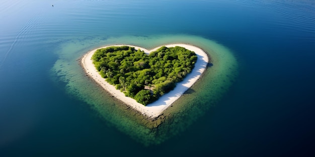 Luftaufnahme der herzförmigen Insel im kristallklaren Wasser Perfekt für den Valentinstag und romantische Themen