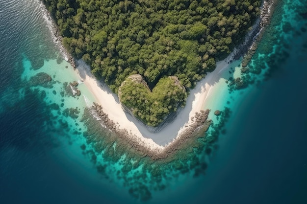 Luftaufnahme der herzförmigen Insel im Meer Generative KI