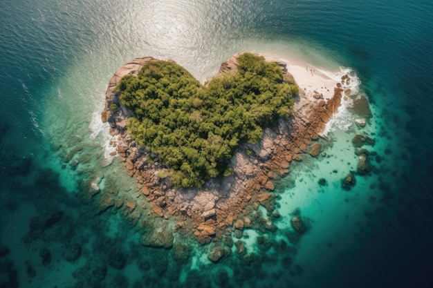 Luftaufnahme der herzförmigen Insel im Meer Generative KI