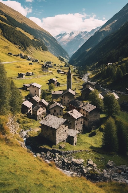 Luftaufnahme der Kleinstadt Cogne im Aostatal Italien Herbst Generative KI