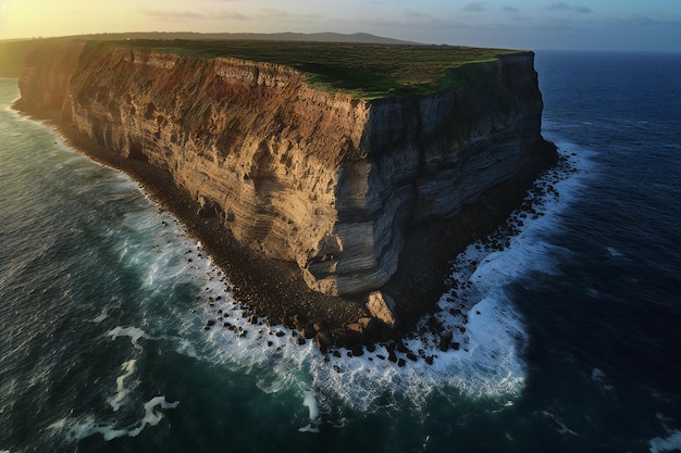 Luftaufnahme der Klippen von Etretat bei Sonnenuntergang Normandie Frankreich