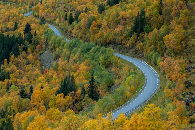 Luftaufnahme der kurvenreichen Straße durch die Berge stockfoto