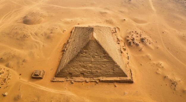 Luftaufnahme der Pyramide in der Wüste