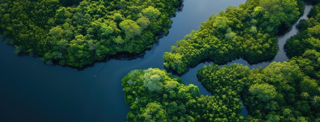 Luftaufnahme der ruhigen grünen Feuchtgebiete und des Flusses