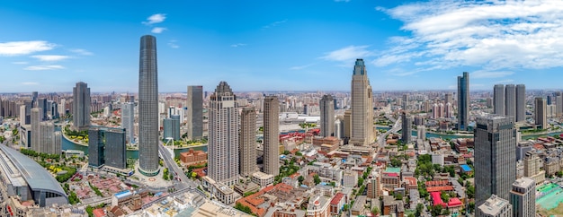 Luftaufnahme der Skyline der architektonischen Landschaft des Finanzzentrums Tianjin