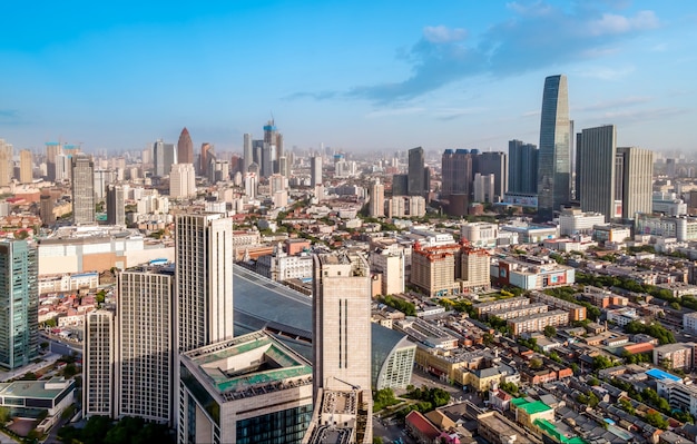 Luftaufnahme der Skyline der architektonischen Landschaft des Finanzzentrums Tianjin