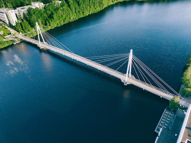 Luftaufnahme der Ylisto-Brücke über den Fluss zum Campus in Jyväskylä, Finnland