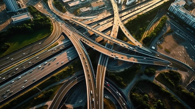 Luftaufnahme des Autobahnabschnitts einer Stadt