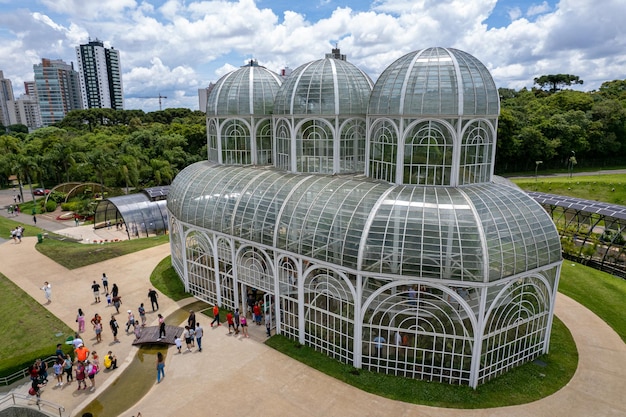 Luftaufnahme des Gewächshauses im Botanischen Garten von Curitiba Parana Brasilien