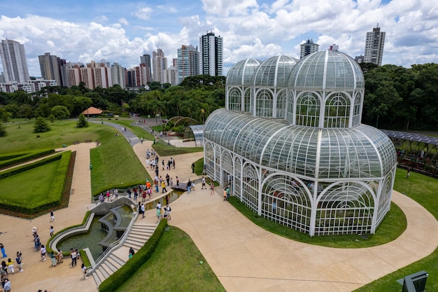 Luftaufnahme des Gewächshauses im Botanischen Garten von Curitiba Parana Brasilien