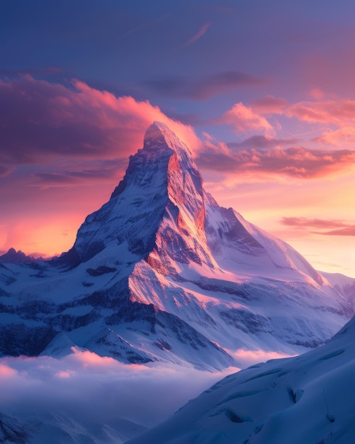 Luftaufnahme des Matterhorns mit Drohnen, atemberaubende Farben des Abendhimmels und Sonnenuntergang
