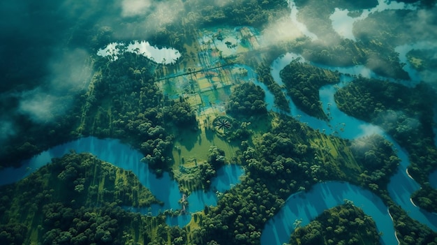 Luftaufnahme des peruanischen Regenwaldes und des Amazonas-Regenwalddschungels. Generative KI