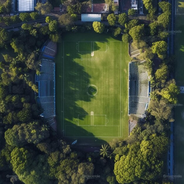 Luftaufnahme des Sportstadions von oben nach unten im Forrest Park