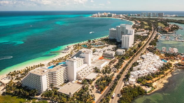 Luftaufnahme des Urlaubsgebiets in Cancun