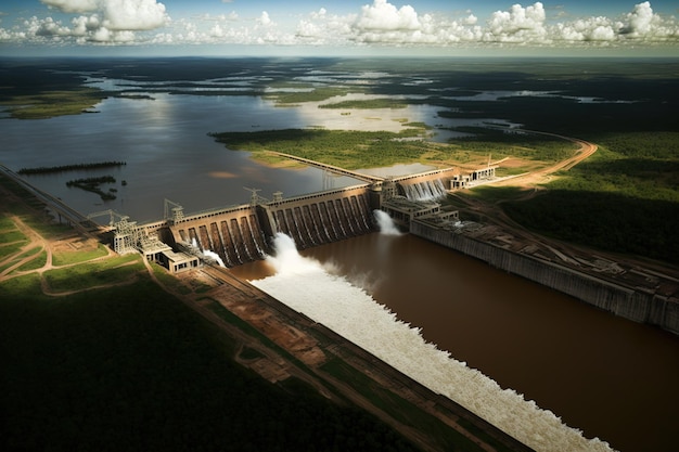 Luftaufnahme des Wasserkraftwerks Parana Rivers Itaipu