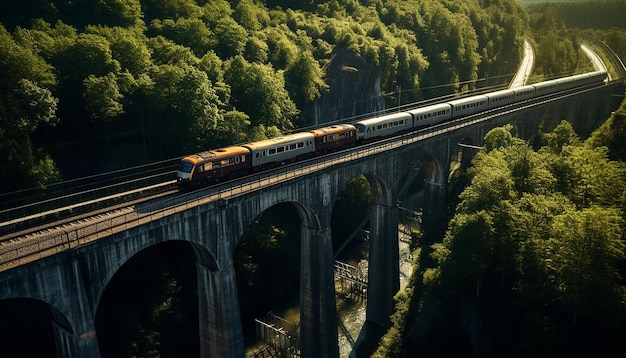 Luftaufnahme des Zuges auf dem Viadukt