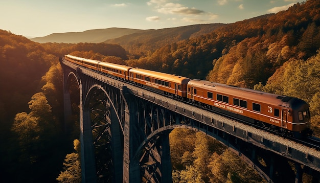 Luftaufnahme des Zuges auf dem Viadukt