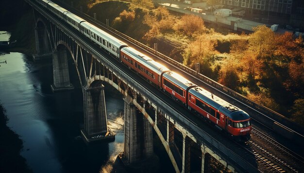 Luftaufnahme des Zuges auf dem Viadukt